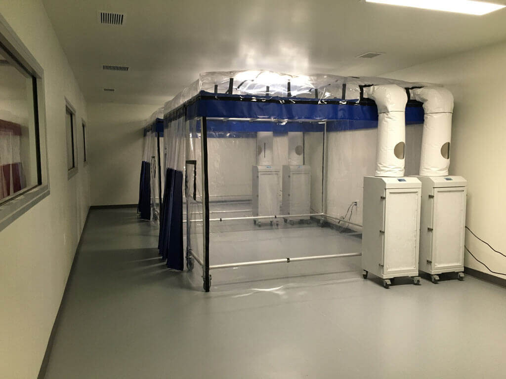 Softwall, positive pressure enclosure cleanroom designed for germ-free housing.